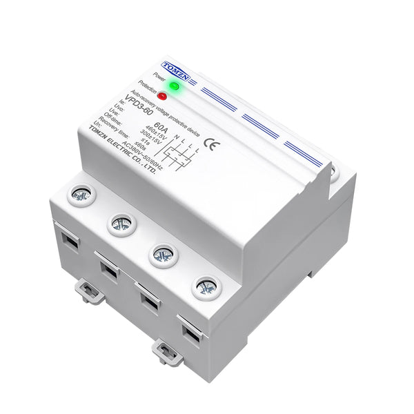 TOMZN 60A 380V Three Phase Four Wire Din Rail Auto Recovery Reconnect Over Voltage And Under Voltage Protective Protection Relay