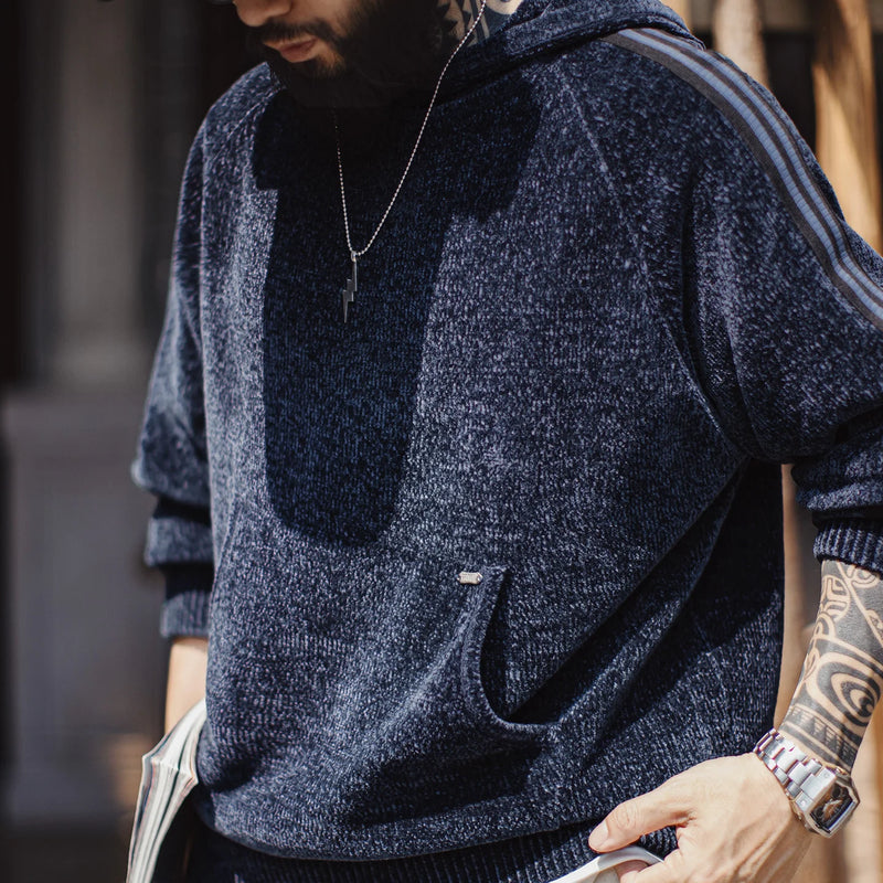 Maden Men's Chenille Hoodie Thick Warm Pullover Knit Sweater Soft Fleece Feeling Cozy Casual Hooded Jumper Autumn Winter