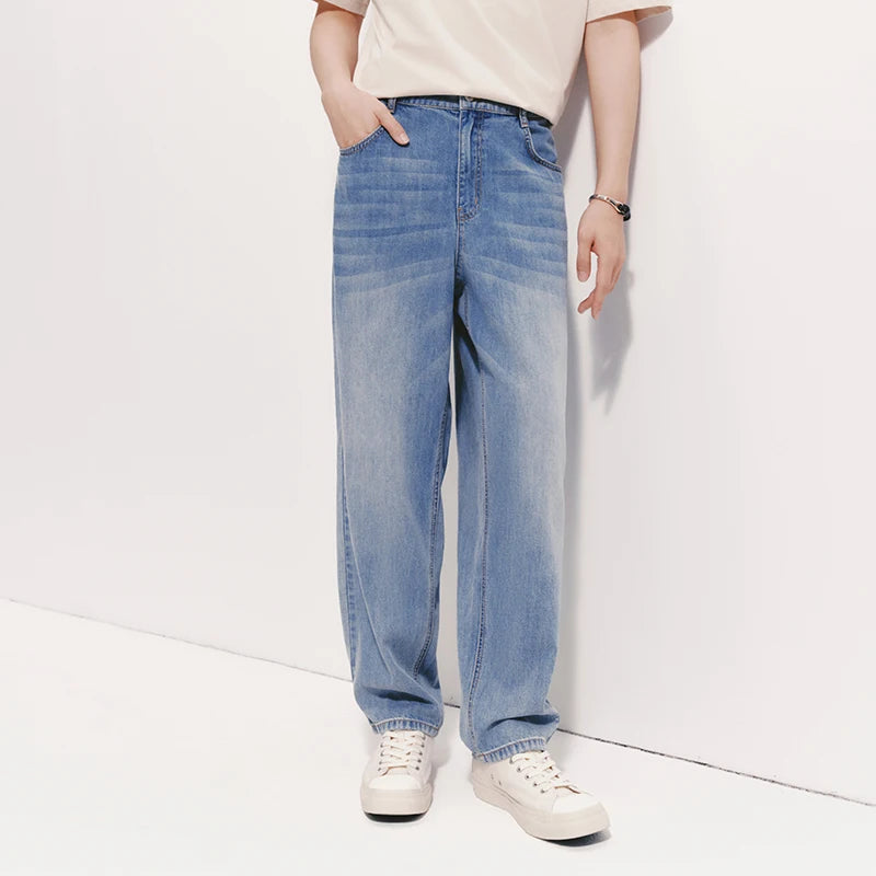 Semir Men Pants Denim Cool Feeling Back Elastic Waist Loose Tapered Leg Commute Style 2026 Summer Casual Top