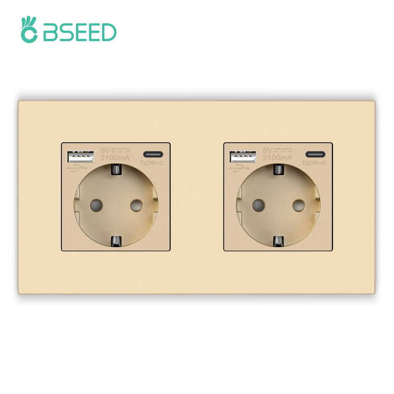 BSEED EU Single Wall Sockets Double 5V 2.1A USB Socket Phone Charge Triple Power Plugs With Plastic Panel Four Frame Outlets