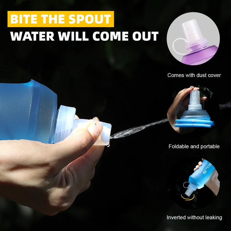 WRELS Sport Water Bottle Soft Folding TPU Soft Flask Water Bag Light BPA Free Outdoor Sports Fitness Running Portable Kettle