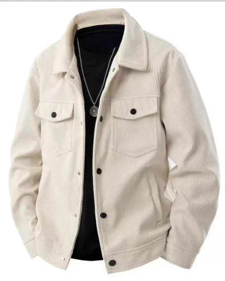 Men's Long-sleeve Collared Jackets for Fall and Winter, Made of Corduroy Fabric with A Fleece Lining and Extra Padding.