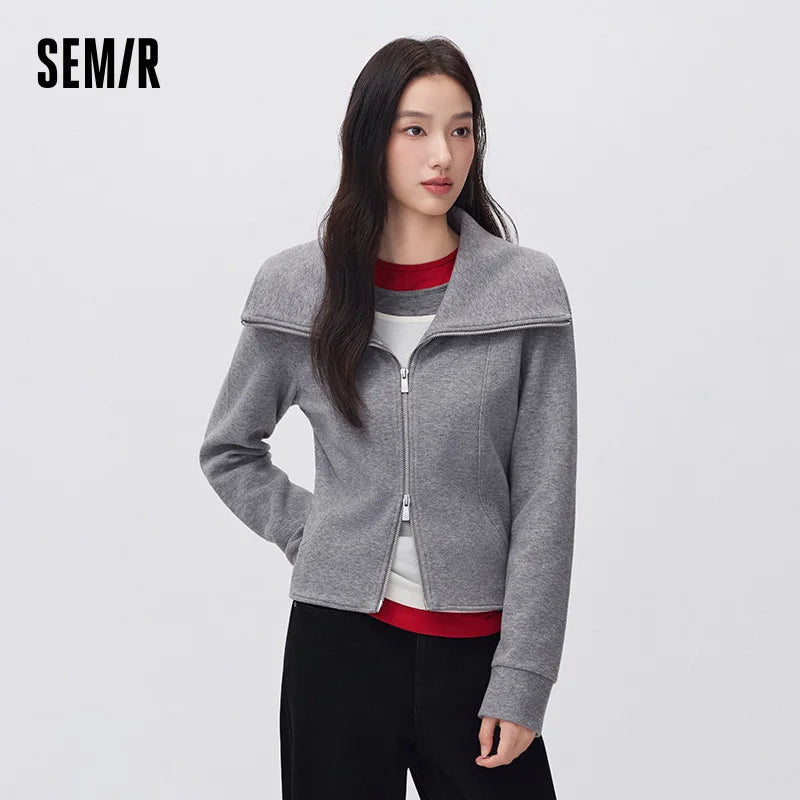 Semir Women Winter Jacket Cropped Wide Lapel Slim Fit Panel Design Modern Style 2026 New Winter Daily Wear Urban Casual Style