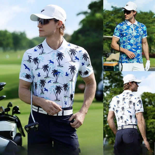 PGM Men's Golf Short Sleeved T-shirt Summer Island Style Quick Drying Elastic Polo Shirt Top Clothing YF877