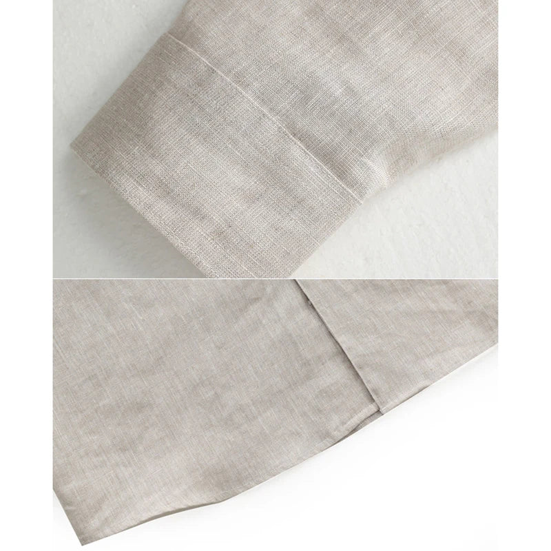Men's 100% Linen Long Sleeve Shirt – Premium Cuban Collar, Lightweight & Breathable