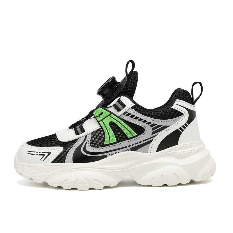 Kids Sneakers New Rotating Buckle Breathable Mesh Thick Sole Rebound Fitness Shoes Comfortable Versatile Casual Shoes for Girls