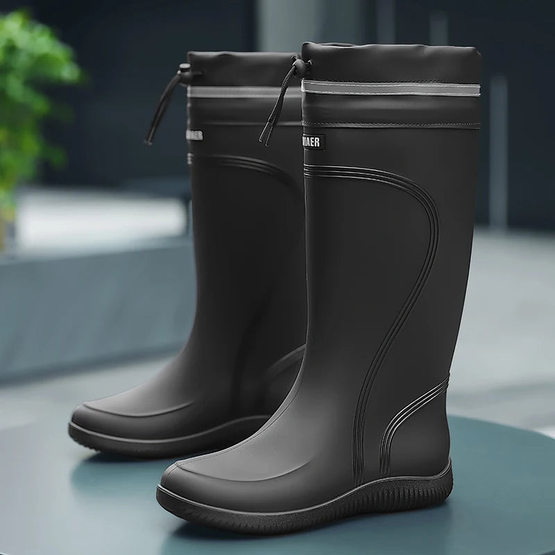 Rain Shoes Men's Waterproof Rainproof Boots Four Season Soft Sole Anti-Slip Comfort Outdoor Work Water Shoe High Top Water Boots