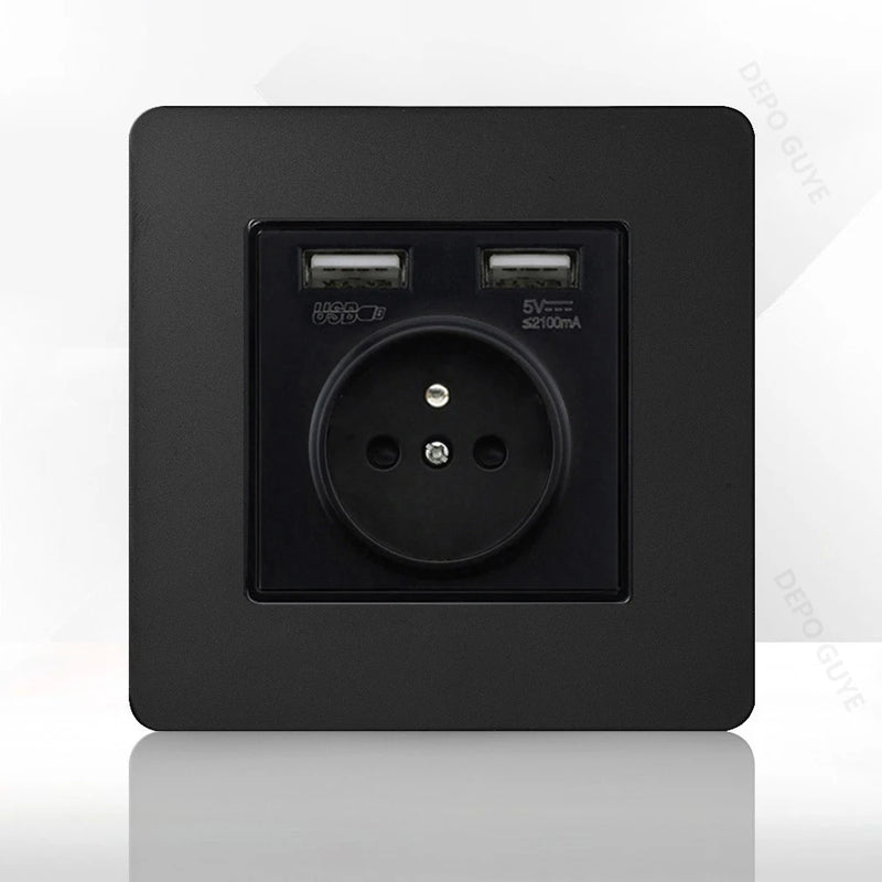 Retro Light Switch Lever Wall Power ON OFF Socket Panel,EU RU FR Black Stainless Steel Dual Usb Outlet  1-4Gang 1/2Way Switch