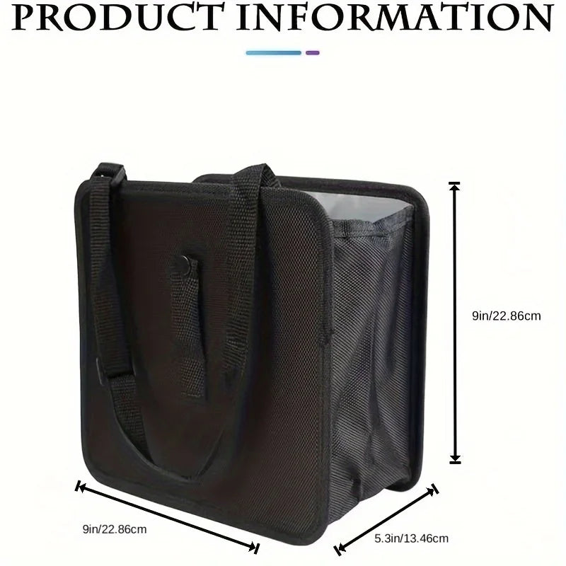 1pc Durable polyester fiber car trash can - Multi-functional folding hanging storage bag, zipper compartment, practical design