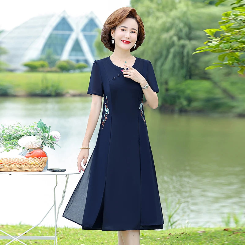 រ៉ូបពីរដុំក្លែងក្លាយបែបបុរាណសម្រាប់រដូវក្តៅ រ៉ូបមីឌីធម្មតា រ៉ូប chiffon រលុង រ៉ូបប៉ាក់សម្រាប់នារី រ៉ូប Bodycon ពិធីជប់លៀងឆើតឆាយ