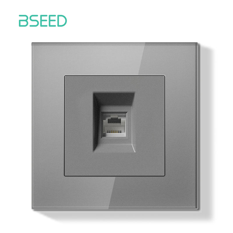 BSEED E Series Mechanical Button Switch 1/2Gang 1Way Light Switch Wall Electrical Socket ST TV CAT6 Socket Glass Panel Switch