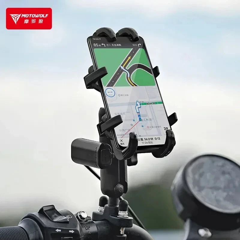 ជើងទ្រទូរសព្ទម៉ូតូ Motowolf សាកថ្មតាមរន្ធ USB GPS សាកថ្មរហ័ស ជើងទ្រទូរសព្ទដៃសម្រាប់កញ្ចក់ម៉ូតូ