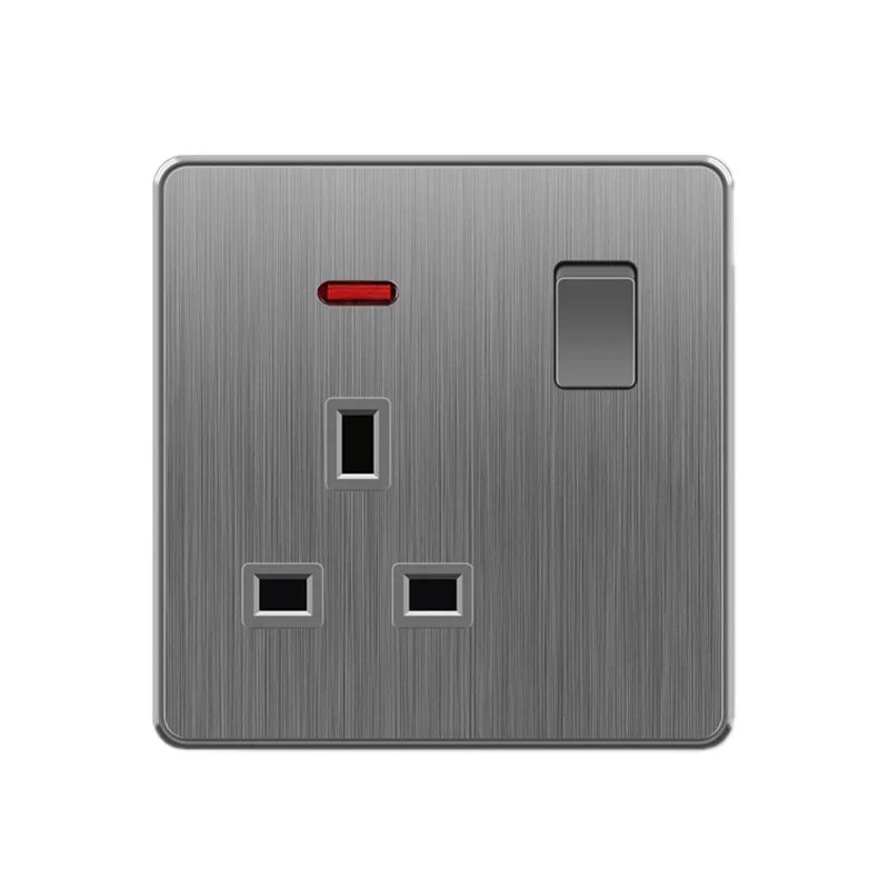 Nordic style large tilt plate grey 13A British standard electrical switch socket, universal wall dual socket with USB port 2.1A