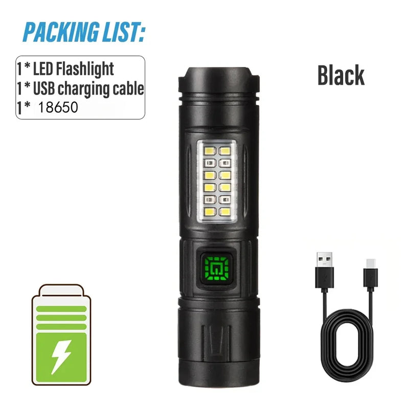 ESMARTER ពិល LED ភ្លឺខ្លាំង ចល័តបាន ពិលអាចសាកបាន ភ្លើងការងារ ភ្លើងបោះតង់ក្រៅផ្ទះ ជាមួយភ្លើងចំហៀង COB