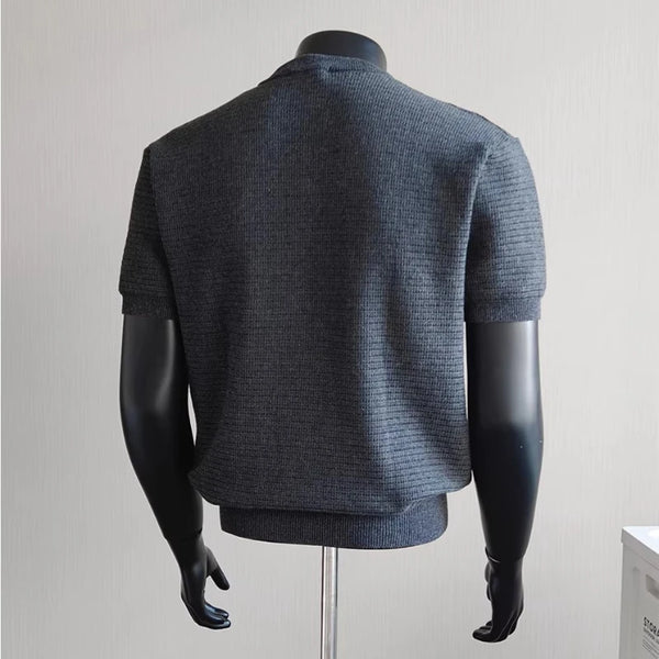 Men’s Short Sleeve Knit Polo Shirt Vintage Old Money Style Solid Color Breathable Cool Touch Henley Collar Top
