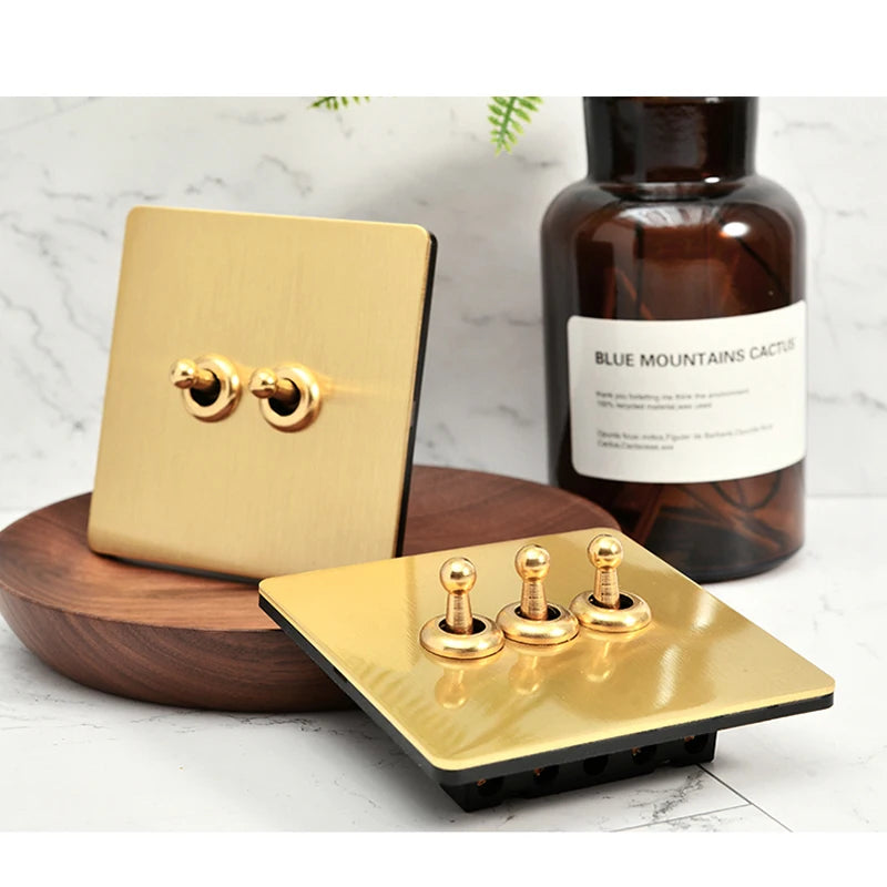 Gold Wall Light Toggle Switch Vintage Brass Lever Stainless Steel Panel,EU FR Universal USB C Socket 1-4 Gang 2Way Switch TV