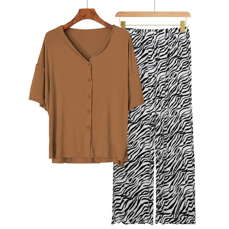 European Long Sleeve Trousers Sets 2026 New Loungewear Women's Sleepwear Two-piece Pajamas Home Suit For Women Modal Nightwear