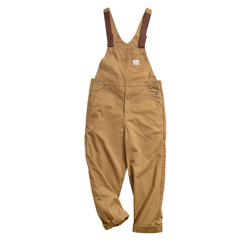 ខោ Maden Vintage Khaki Vintage Strap Pants Amekaji One Piece Pocket Straight Tube Sling Pants Men's Fashion