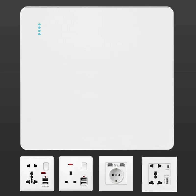 Depoguye White wall power button, international general button light switch, household bedroom switch with socket 220V 86mm*86mm