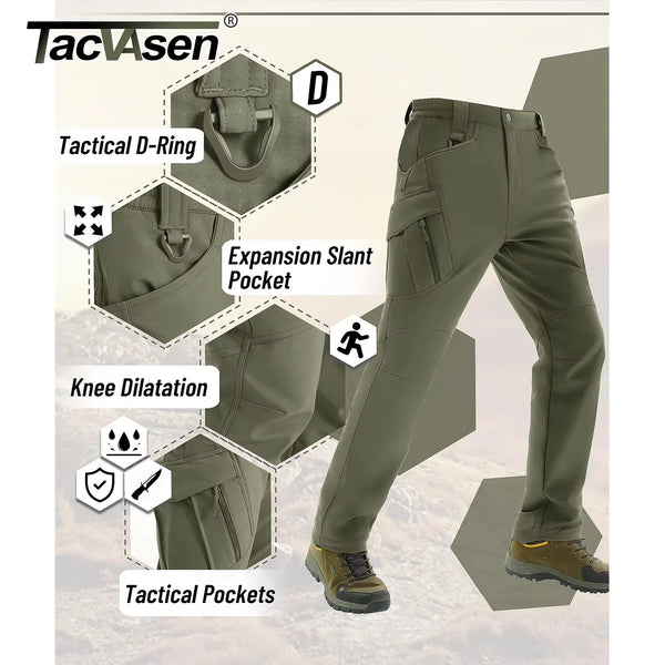 TACVASEN IX9 Winter Softshell Thermal Hiking Pants Work Pants Mens Fleece Cargo Pants Waterproof Warm Outdoor Male Trousers