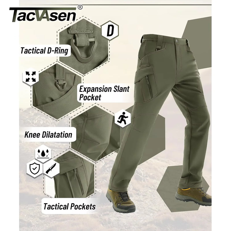 TACVASEN IX9 Winter Softshell Thermal Hiking Pants Work Pants Mens Fleece Cargo Pants Waterproof Warm Outdoor Male Trousers