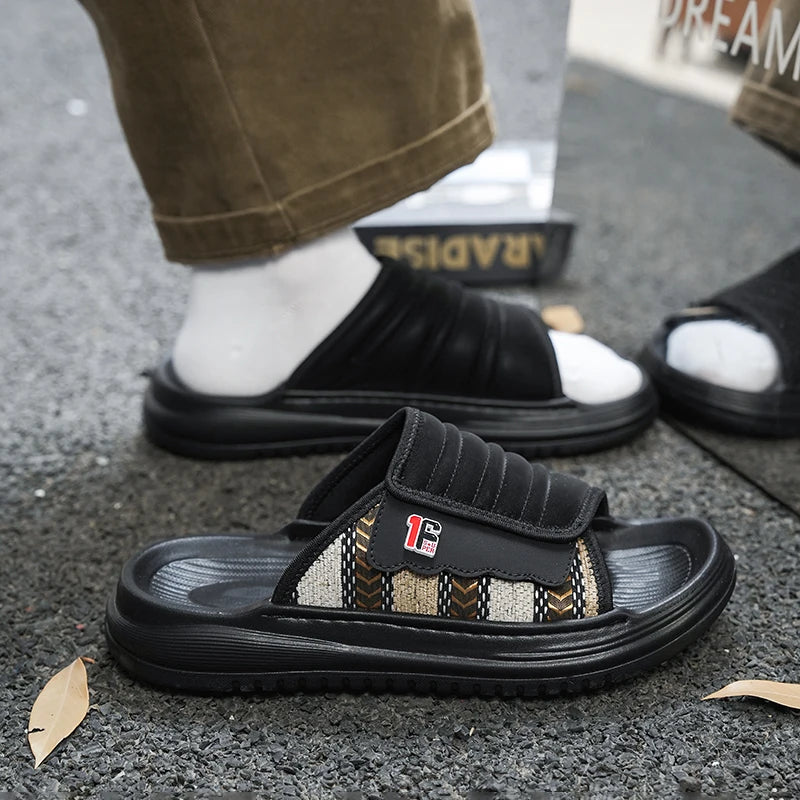 Men's one strap slides slippers summer fashion breathable light comfort outdoor beach walking soft sole non slip casual slippers