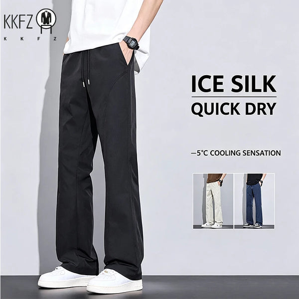 Men Elastic Waist Drawstring Wide Leg Pants Relaxed Fit Lightweight Material For Street Style Dating And Daily Commute Wear