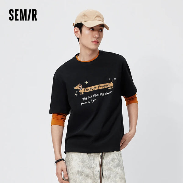 អាវយឺតបុរស Semir ឆ្នាំ ២០២៦ រចនាបថសត្វគួរឱ្យស្រលាញ់បោះពុម្ពអក្សរបែប Vintage រលុងសម្រាប់គូស្នេហ៍ធម្មតា