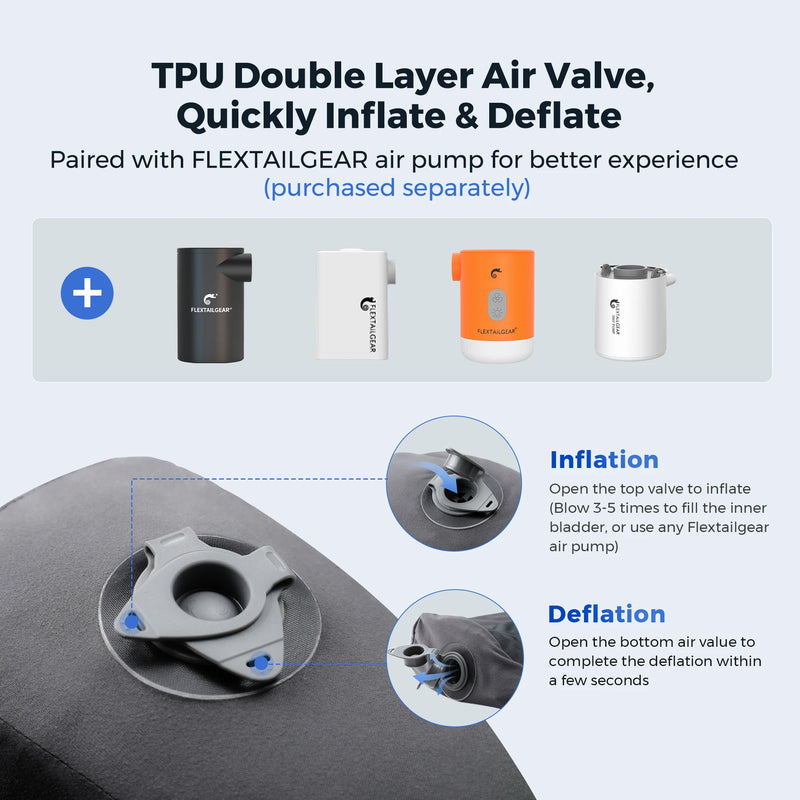 FLEXTAIL ZERO PILLOW - Ergonomic Inflatable Pillow with Dual Support for Travel and Home, Lightweight, Washable, Ultra-Quiet