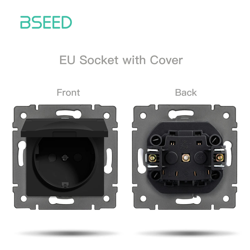 BSEED EU Standard Button Light Switch 1/2Gang 1/2Way Wall Socket USB Type-C DIY Function Parts Glass Panel Free Combination