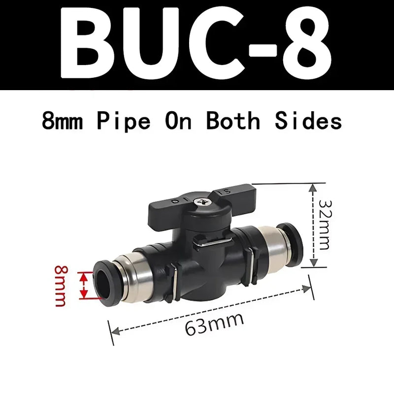 ឧបករណ៍ភ្ជាប់រហ័ស BUC ដោយប្រើខ្យល់ ជាមួយវ៉ាល់បាល់ដោយដៃ – កុងតាក់ដៃ 4/6/8/10/12mm សម្រាប់ការគ្រប់គ្រងលំហូរខ្យល់ និងការកំណត់ចរន្ត