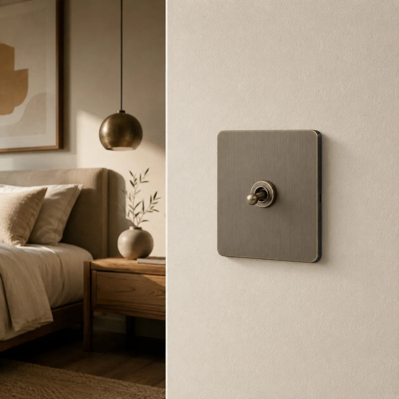 Retro EU FR Metal Panel Wall Toggle Light Switch Socket plug,Bronzed Antique Stainless Steel German 16A Socket with USB Charging
