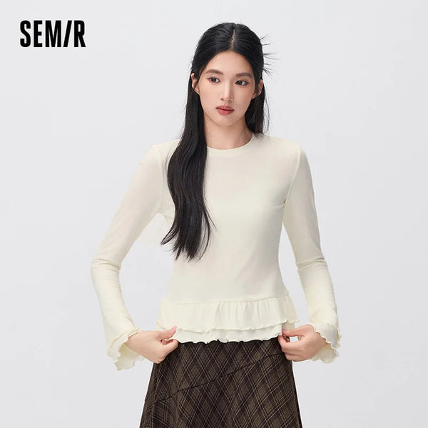 អាវយឺតប៉ាក់ Semir សម្រាប់នារី ធ្វើពីរោមចៀមរលោង រាងស្លីម 2026 សម្លៀកបំពាក់ប្រចាំថ្ងៃរដូវរងាថ្មី ស្ទីលធម្មតាសម្រាប់ទីក្រុង សម្លៀកបំពាក់ប្រចាំថ្ងៃ