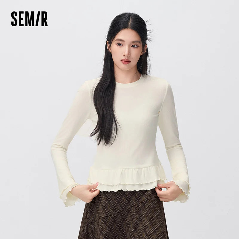 អាវយឺតប៉ាក់ Semir សម្រាប់នារី ធ្វើពីរោមចៀមរលោង រាងស្លីម 2026 សម្លៀកបំពាក់ប្រចាំថ្ងៃរដូវរងាថ្មី ស្ទីលធម្មតាសម្រាប់ទីក្រុង សម្លៀកបំពាក់ប្រចាំថ្ងៃ