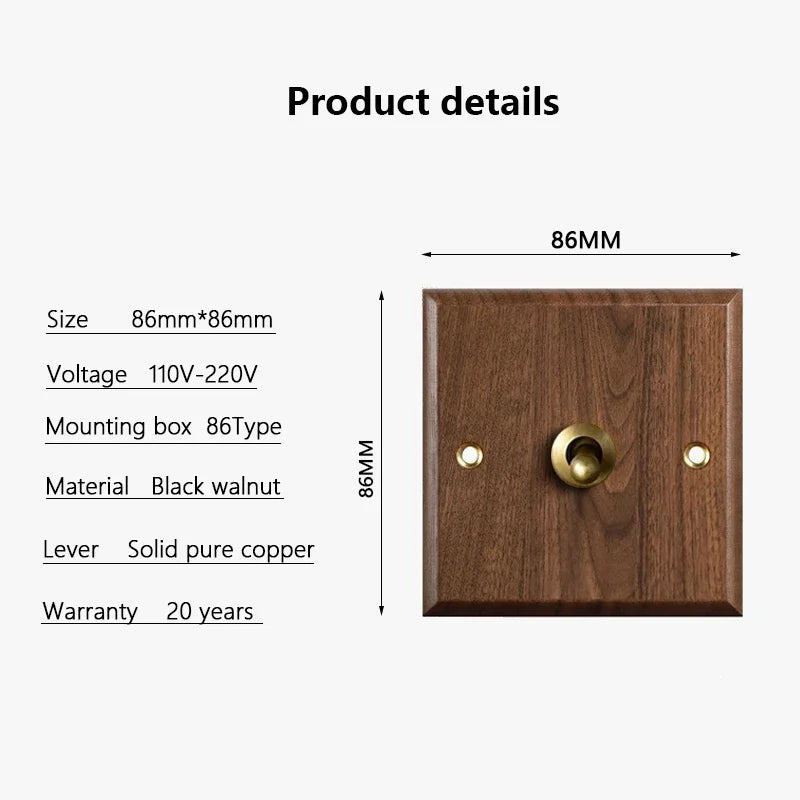 DepoGuye High quality retro American light switch socket, pure wood brass toggle switch plate, home &bed wall light switch