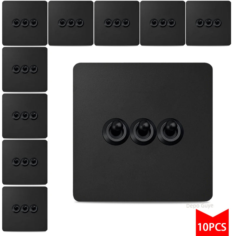 5/10PCS Toggle Wall Switch Black EU Standard Stainless Steel 1-4Gang 2Way Light Brass Lever Switch Panel For Home Improvement