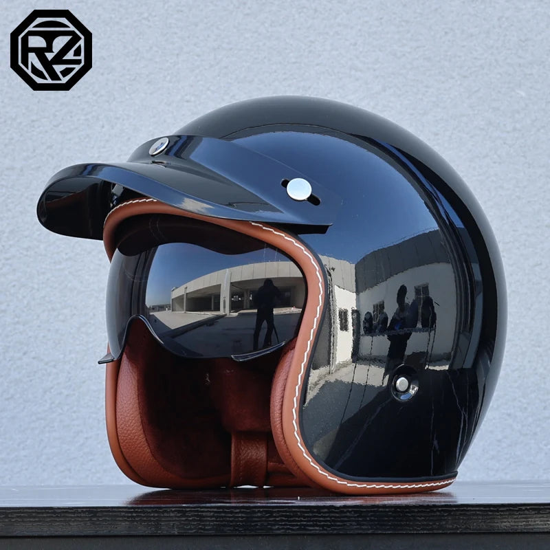 ORZ 3/4 Quarter Open Face Motorcycle Helmet, Vintage Jet Style Half Helmet,Cruiser Chopper Scooter Riding  Certified Casco Moto