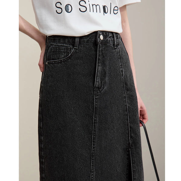 សំពត់អំបោះ Denim របស់ស្ត្រី Amii រដូវក្តៅឆ្នាំ ២០២៦ សំពត់មីឌីថ្មី Asymmetric Zip សំពត់កប្បាស Vintage ចំហៀងត្រង់ សម្លៀកបំពាក់ស្ត្រី 12642162
