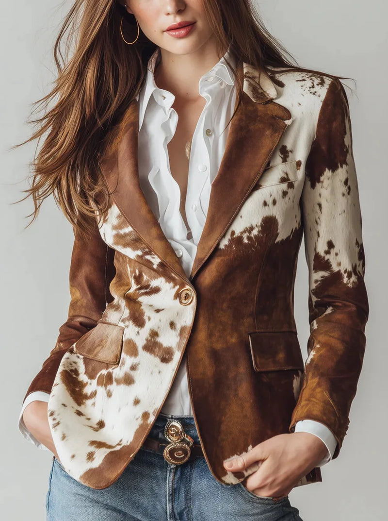 2026 New Arrival: White and Brown Women's Long-Sleeve Blazer, Corduroy Jacket, Single-Breasted V-Neck Top.