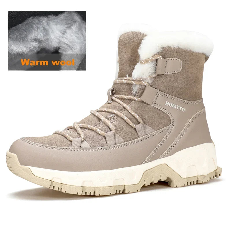 HUMTTO Winter Snow Boots Woman Leather Womens Sneakers Black Hiking Trainers Keep Warm Trekking Boots Outdoor Women Casual Shoes