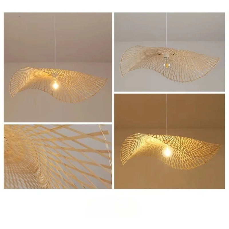 JOYINLED Handmade Bamboon Pendant Ceiling Lamp Dia.35/45/55 Rustic Style Chandelier Lighting for Dining Room Vintage Restaurant