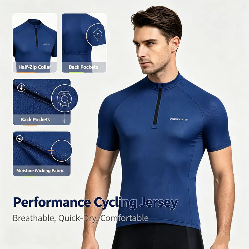 Men's Seamless Compression Cycling Jersey Short Sleeve, Breathable UV Protection Bicycle Top for MTB Road Bike BMX Off-Road Ridi