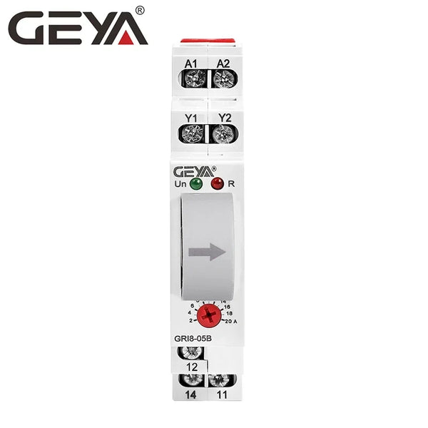 រេឡេត្រួតពិនិត្យចរន្ត AC ឬ DC GEYA GRI8-05 ត្រង់ 2A-20A AC24V-240V ការពារចរន្តលើស និងចរន្តក្រោម