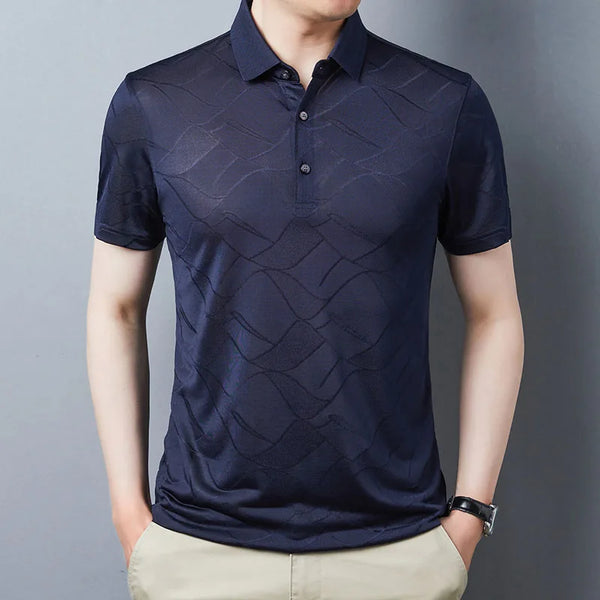 Men’s Slim Fit Polo Shirt Short Sleeve Lyocell Silk Blend Breathable Diamond Texture Top - Daily Office Travel Party