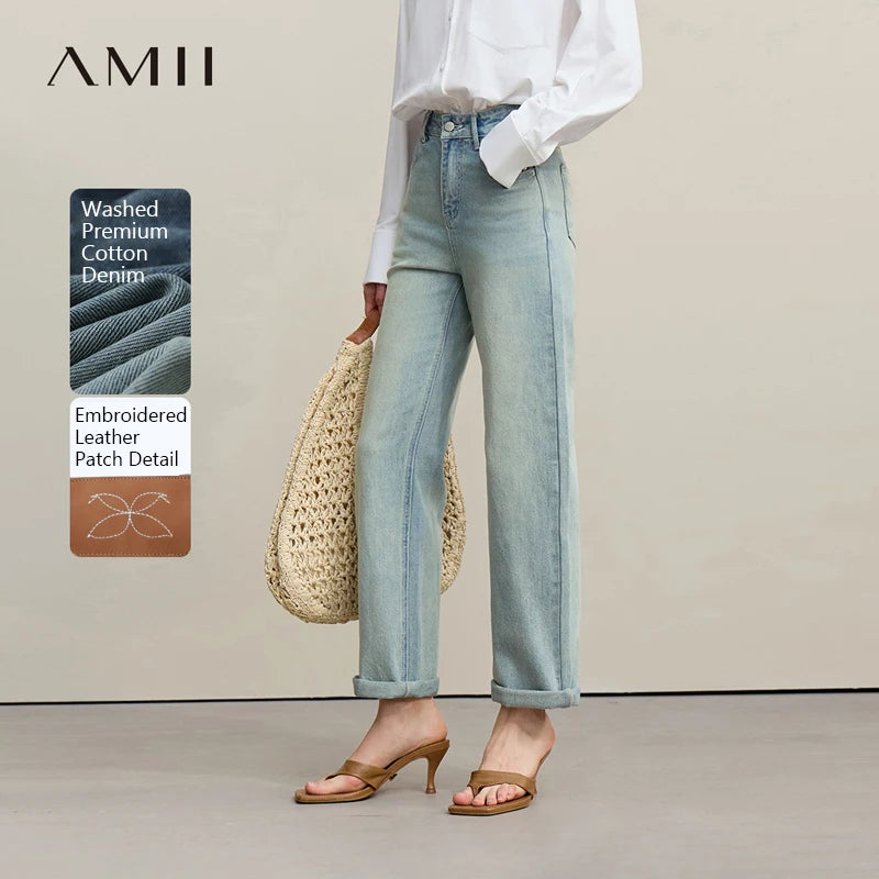 ខោខូវប៊យ Amii សម្រាប់នារី រដូវក្ដៅឆ្នាំ 2026 ខោខូវប៊យថ្មី ចង្កេះទាប ធ្វើពីកប្បាស ខោ Denim លាត ប៉ាក់ ខោធម្មតាសម្រាប់នារី 12641114