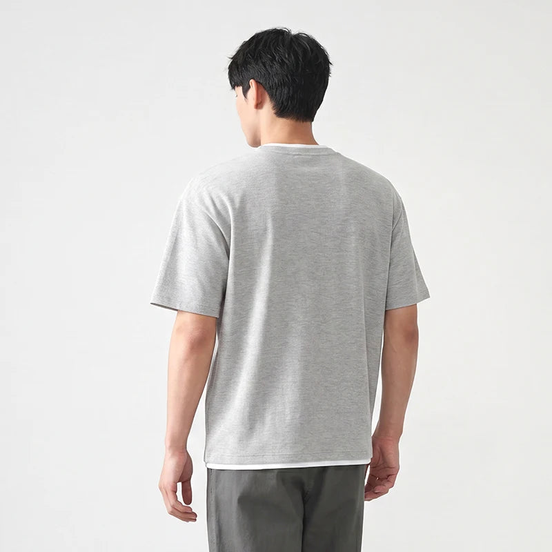 Semir Men Tshirt Short Sleeve V Neck Colorblock Waffle Knit 2026 Autumn Loose Casual Style Pullover Everyday Top