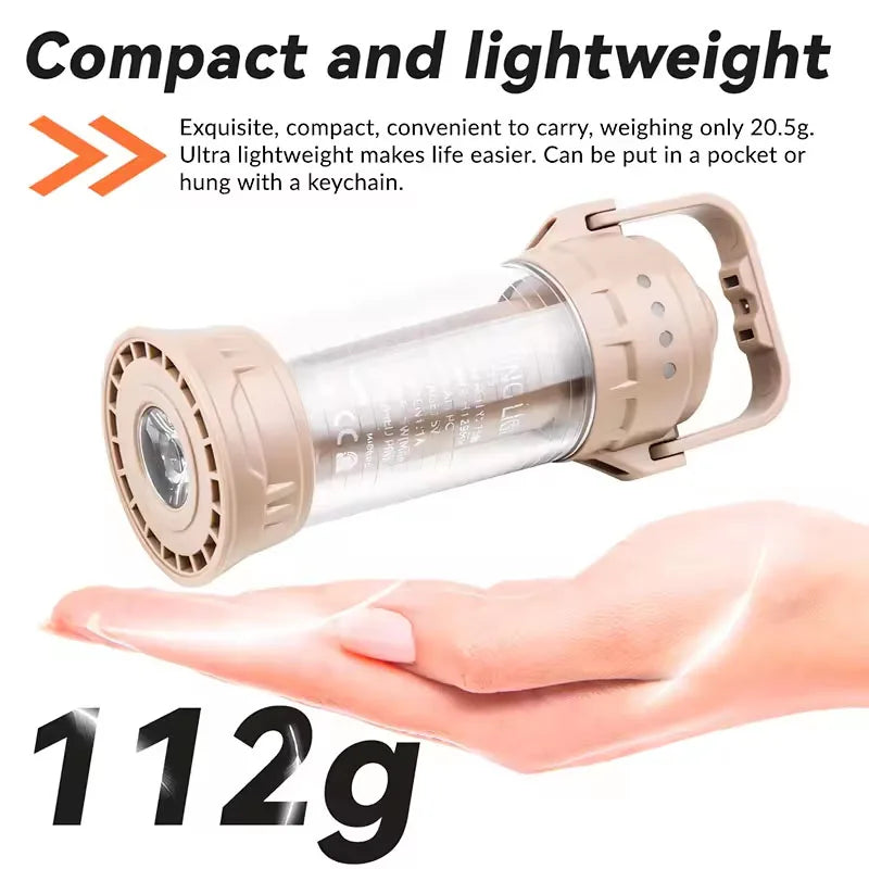 Multifunctional LED Camping Light 6 Lighting Modes Flashlight with Hook Type-C Rechargeable for Emergency Tent Yard Car Repair
