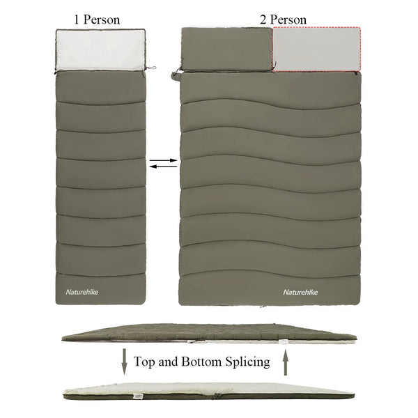 Naturehike 2023 Sleeping Bag Ultralight Spliced Double Zipper Envelope Sleeping Bag Waterproof Hat Winter Camping Sleeping Bag