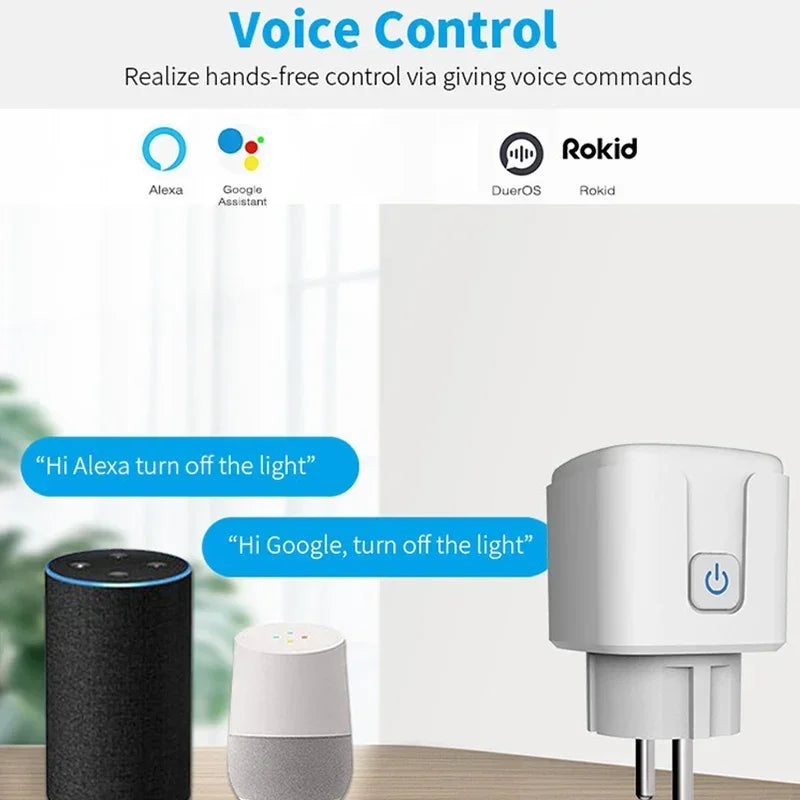 រន្ធដោត WiFi ឆ្លាតវៃរបស់ EU 16A/20A សម្រាប់ត្រួតពិនិត្យថាមពល និងកំណត់ម៉ោង ដំណើរការជាមួយកម្មវិធី Tuya Life, Alexa និង Google Home សម្រាប់ស្វ័យប្រវត្តិកម្មផ្ទះ