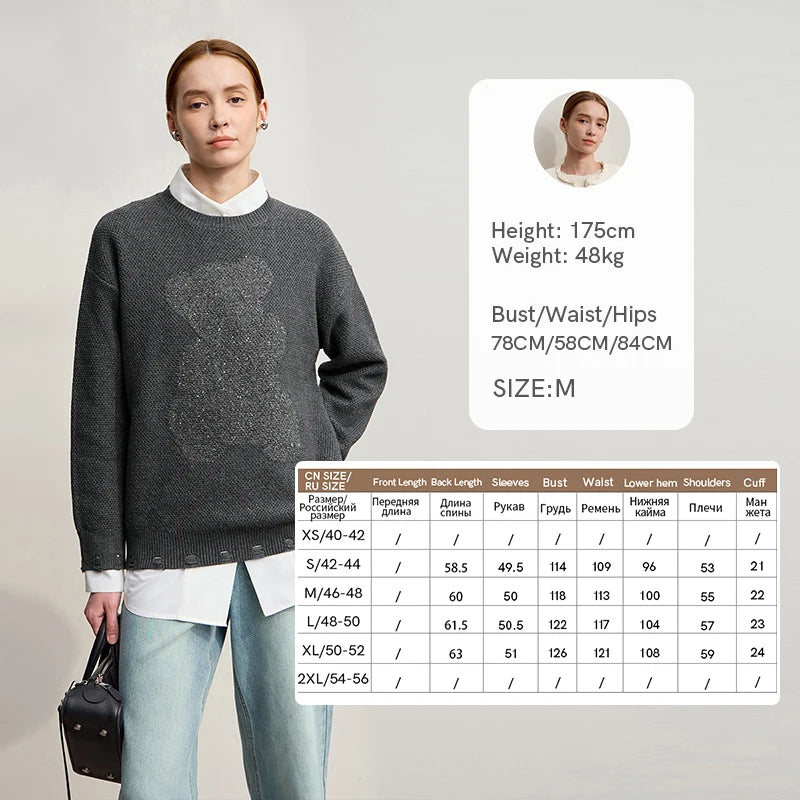 Amii Sweater 2026 Winter New Casual Hollow Out Jacquard Crew Neck Women's Sweater Loose Versatile Long Sleeve Knit Top 12544117